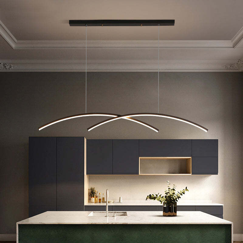 Arisha Pendant Light Linear/Double Curve Modern, Metal, Black/Gold - Lamp Copper