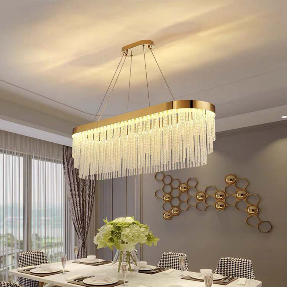 Kristy Modern Spiral Crystal Ring /Rectangle Chandelier, Gold - Lamp Copper