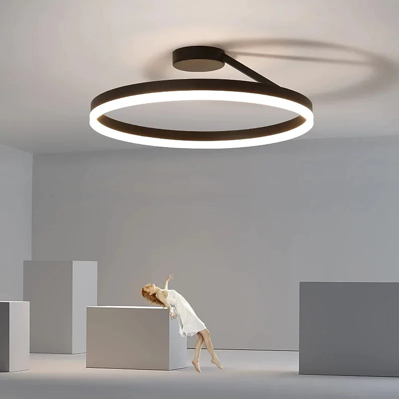 Solen Modern Circle Flush Mount Ceiling Light, Black & White - Lamp Copper