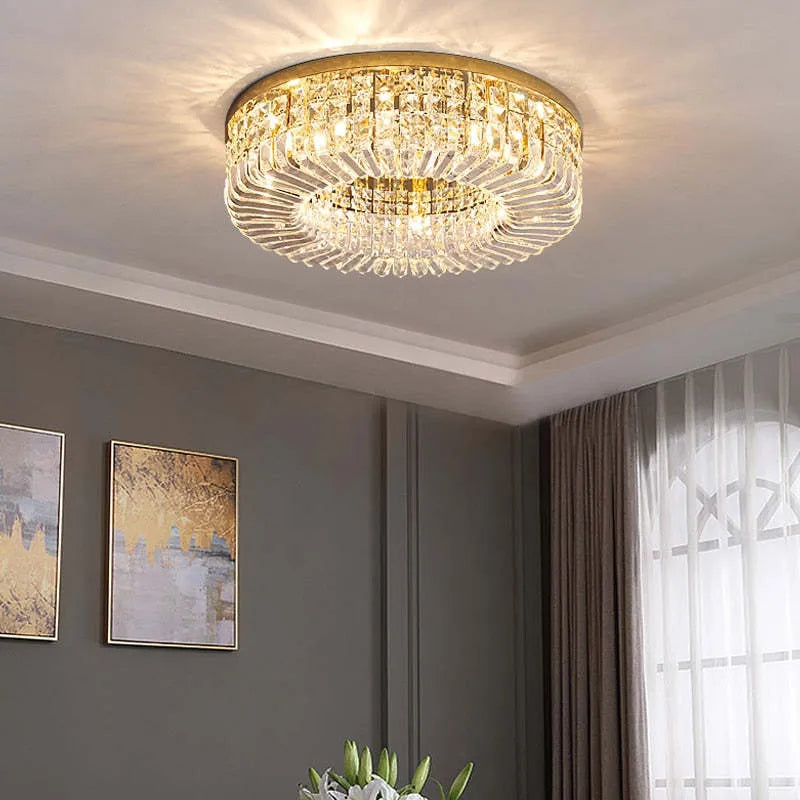 Kristy Luxury Flush Mount Metal/Crystal Ceiling Light - Lamp Copper