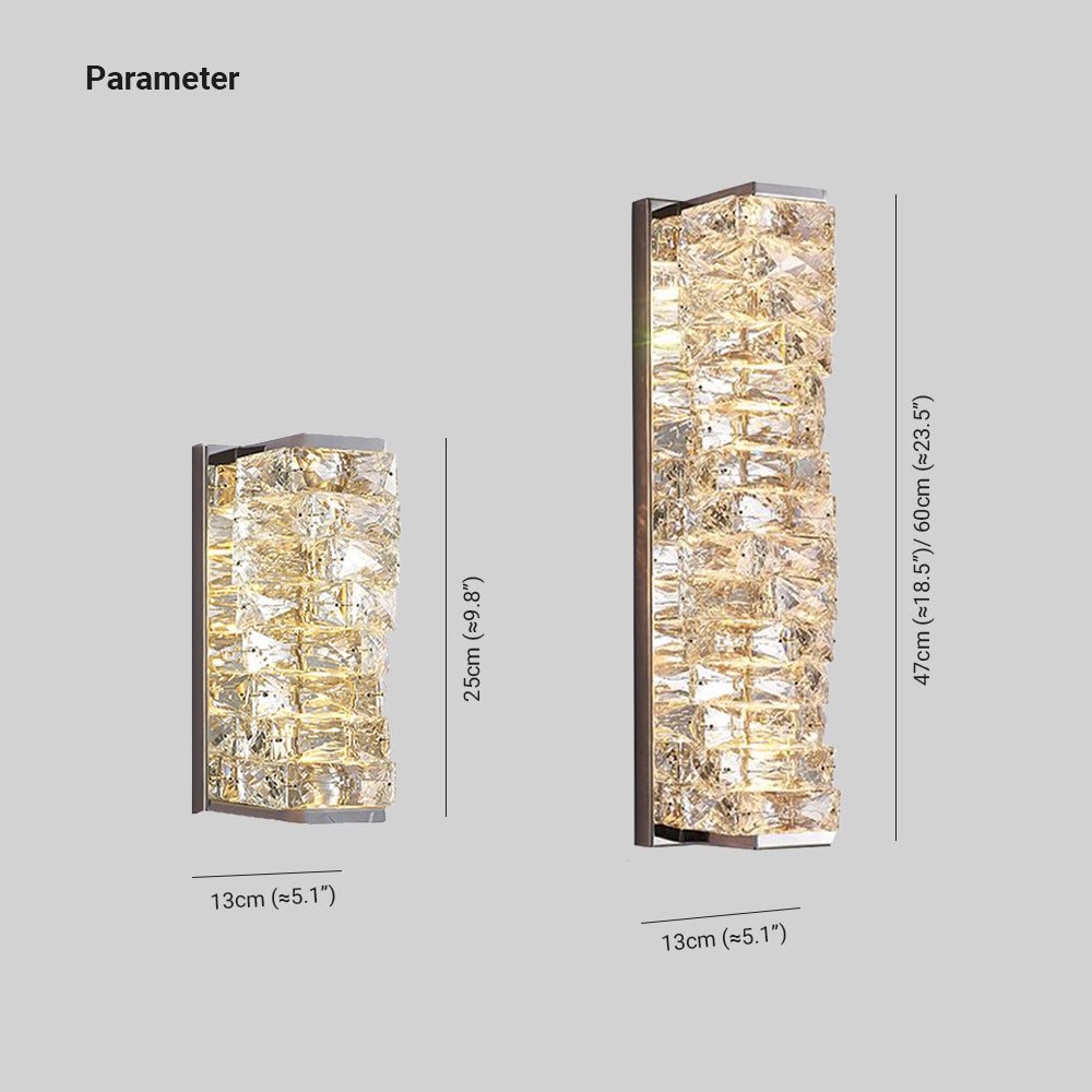 Kristy Modern Rectangular Vanity Metal Crystal LED Wall Lamp - Lamp Copper