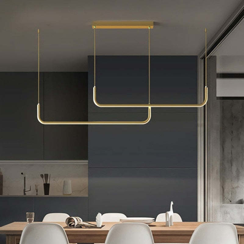Clen Modern Linear Pendant Light Double Frame, Black/Gold - Lamp Copper