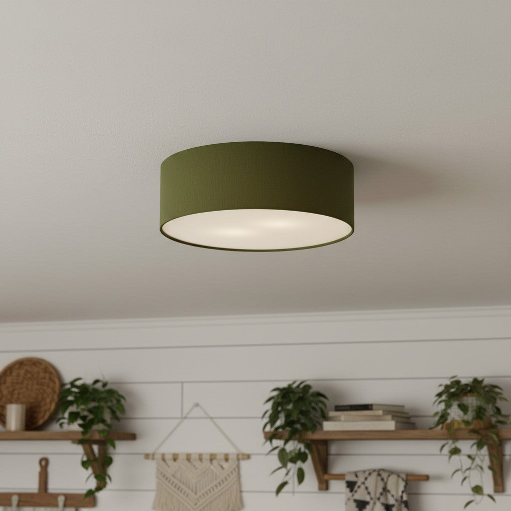 Linen Drum Ceiling Light Modern Bedroom