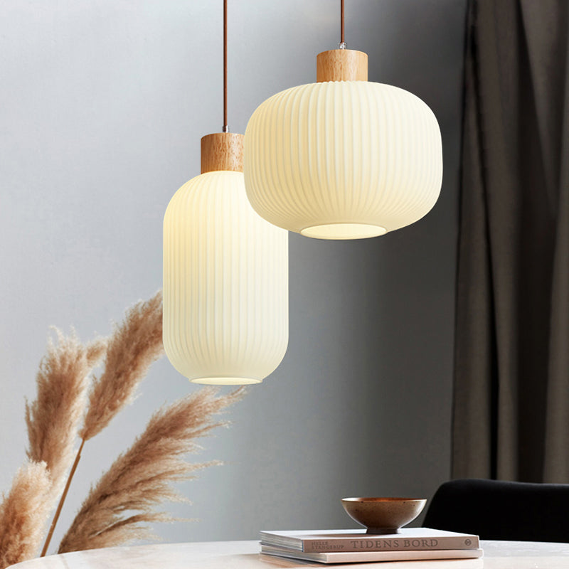 Muto Modern Wood/Glass Pendant Light, White - Lamp Copper