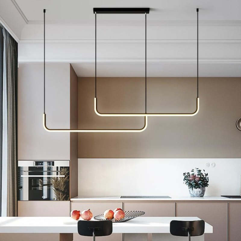 Clen Modern Linear Pendant Light Double Frame, Black/Gold - Lamp Copper