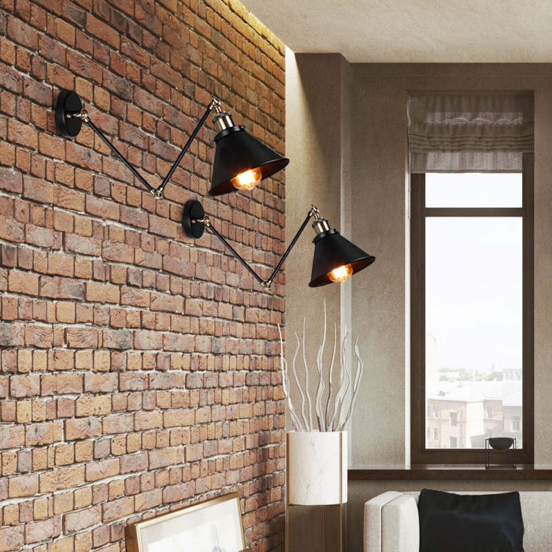 Epoch Retro Wall Lamp with Swing Arm, Metal, Black & Gold - Lamp Copper