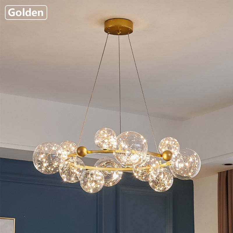 Valentina Art Deco Luminous Sphere Cluster Glass Pendant Light - Lamp Copper