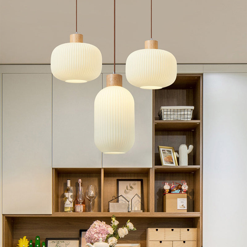 Muto Modern Wood/Glass Pendant Light, White - Lamp Copper