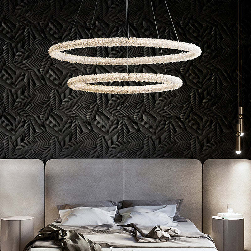 Kristy Art Deco Chandelier, Metal & Crystal, 1/2/3 Ring - Lamp Copper