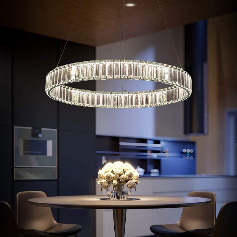Kristy Elegant Round Crystal Chandelier, Clear - Lamp Copper