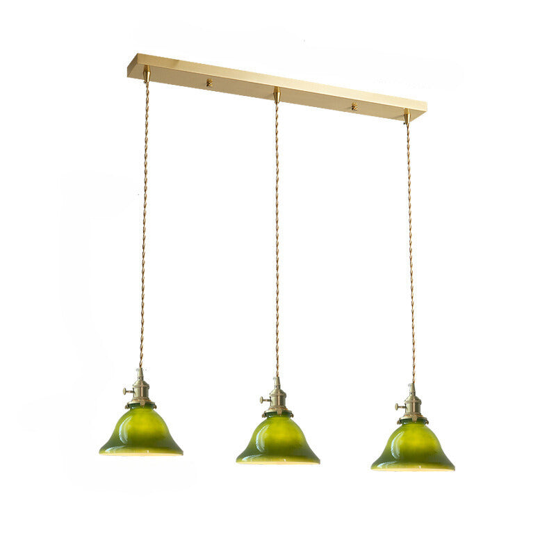 Valentina Rustic Vintage LED Pendant Light Green Copper Glass Dining Room - Lamp Copper