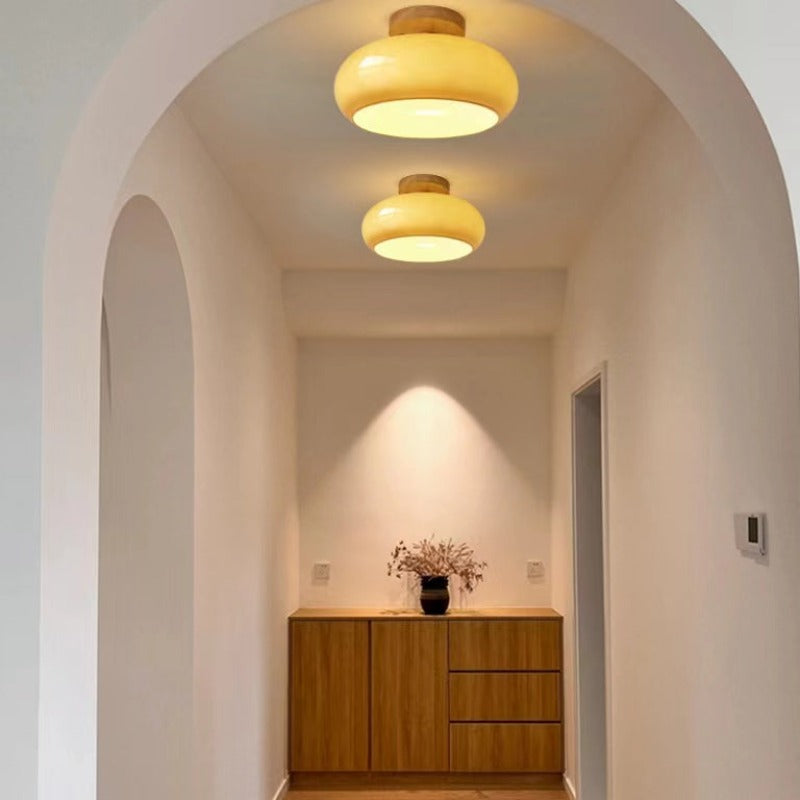 Charlotte Flush Mount Ceiling Light Wood - Lamp Copper