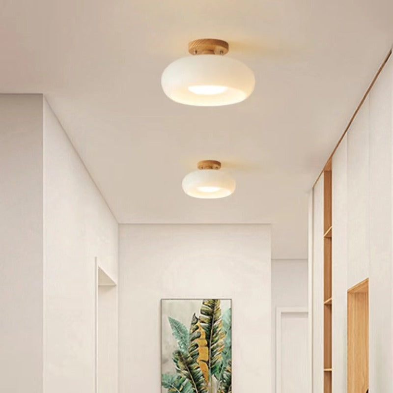 Charlotte Flush Mount Ceiling Light Wood - Lamp Copper