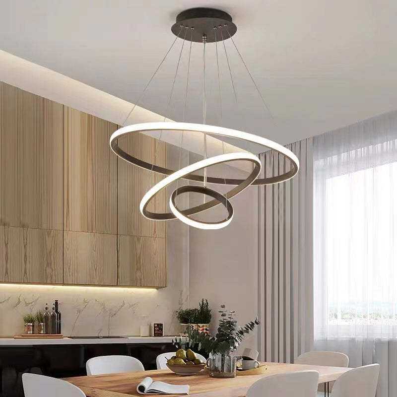 Zin Modern Ring Pendant Light, 2/3/4 Rings - Lamp Copper