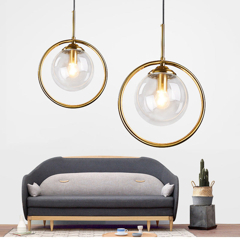 Zoey Glass Pendant Light with a Metal Ring - Lamp Copper