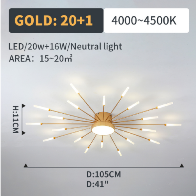 Wesley Modern Home Decoration Fireworks LED Ceiling Light - Lamp Copper