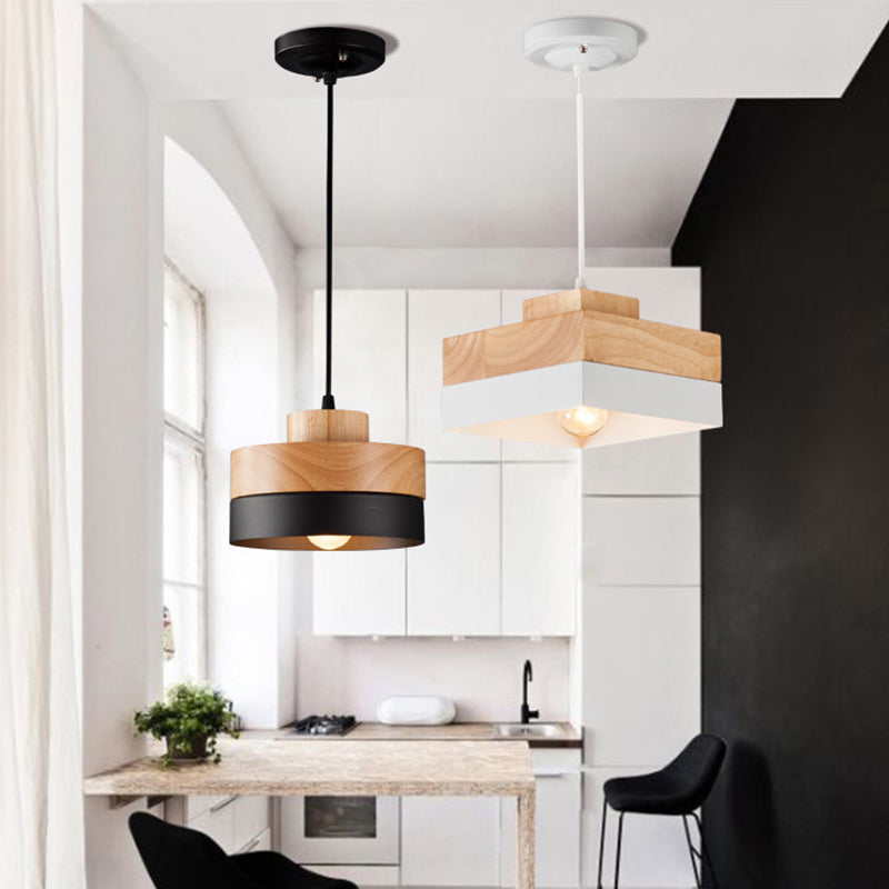 Aria Minimalist Black & White Wood Geometric Pendant Light - Lamp Copper