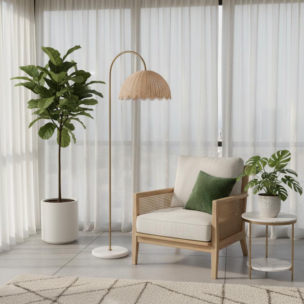 Fungi Floor Lamp Rattan Metal Wood