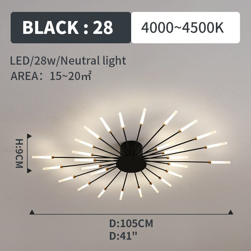Wesley Flush-Mount Ceiling Light Fireworks, Black/Gold - Lamp Copper