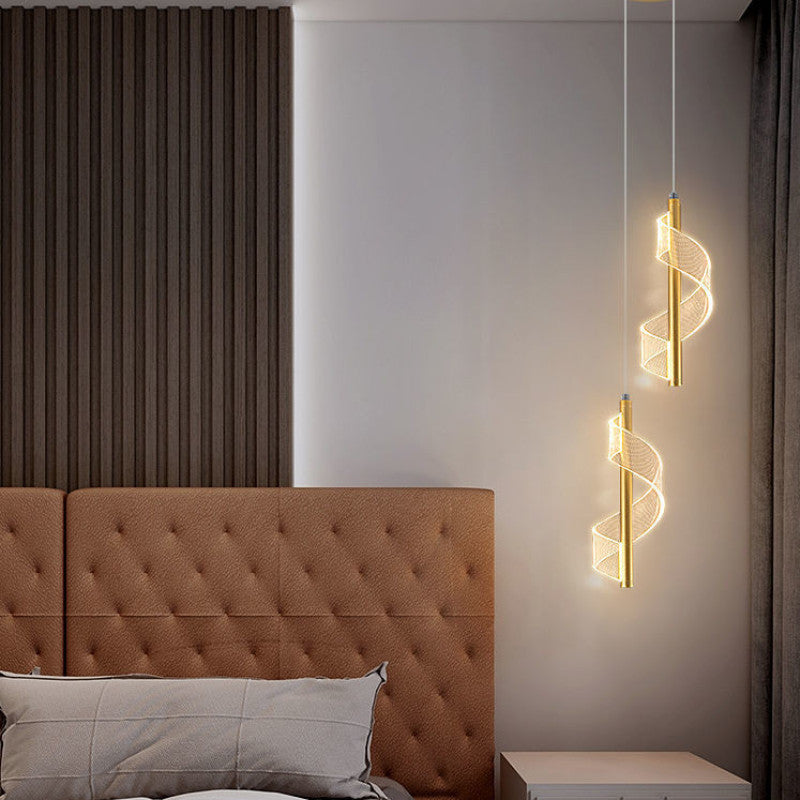 Zeva Vintage Golden Ribbon Pendant Light, Metal/Acrylic - Lamp Copper