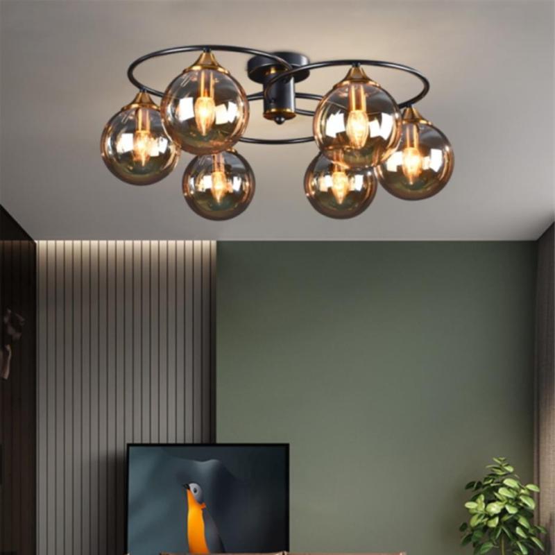 Valentina Nordic Bubble Glass Ceiling Light, Gray/Amber - Lamp Copper
