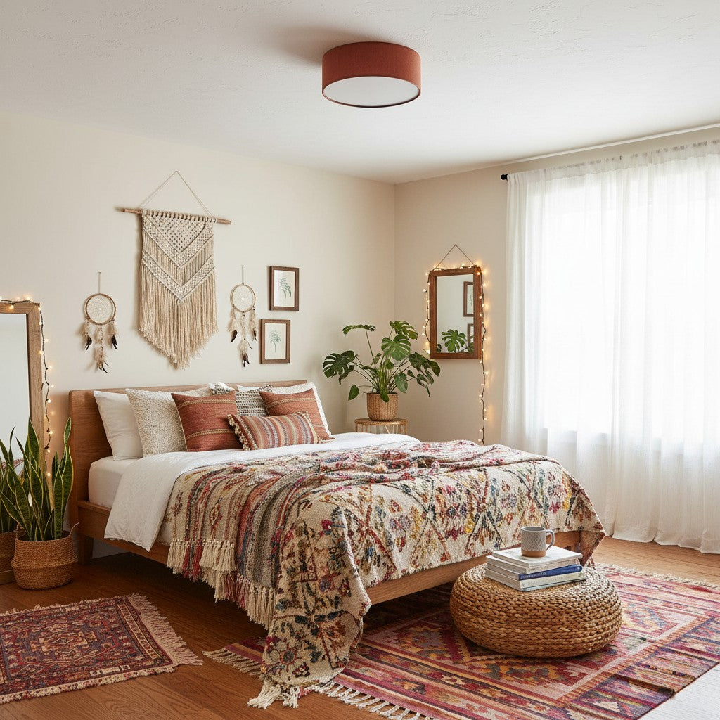 Linen Drum Ceiling Light Modern Bedroom