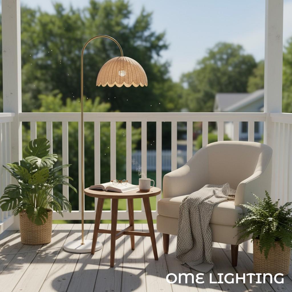 Fungi Floor Lamp Rattan Metal Wood