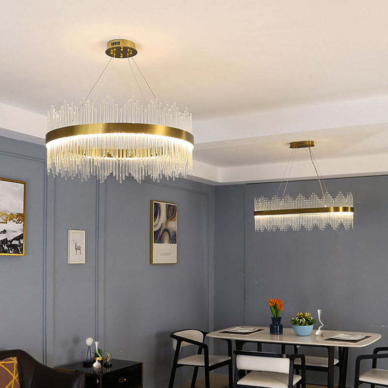 Kristy Modern Round/Rectangular Chain Chandelier, Gold - Lamp Copper