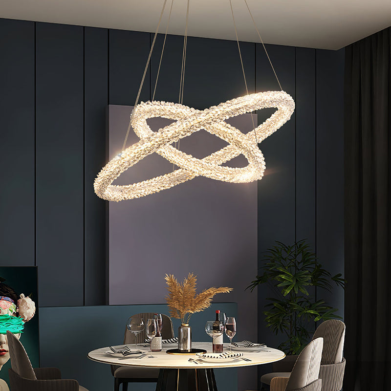 Kristy Art Deco Chandelier, Metal & Crystal, 1/2/3 Ring - Lamp Copper