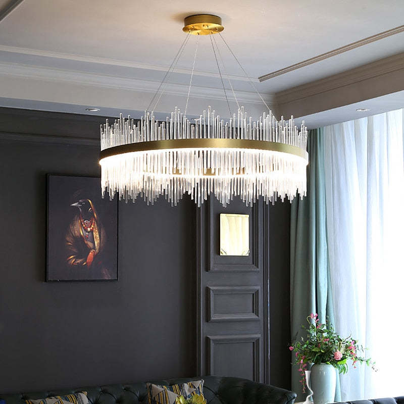 Kristy Modern Round/Rectangular Chain Chandelier, Gold - Lamp Copper