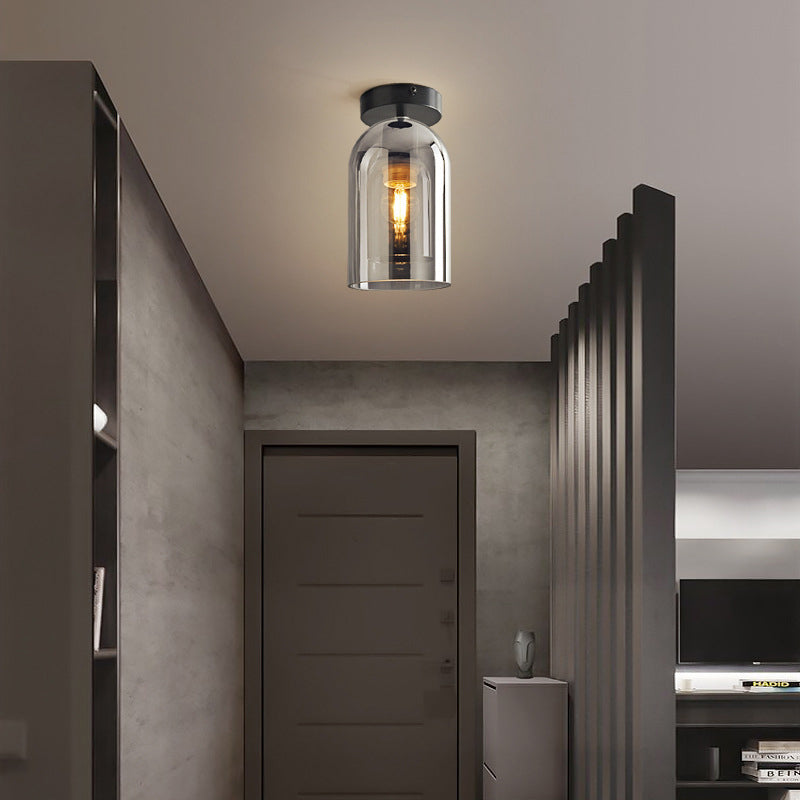 Valentina Modern Cylinder Semi-Flush Mount Clear Glass Ceiling Light, Cognac/Grey - Lamp Copper