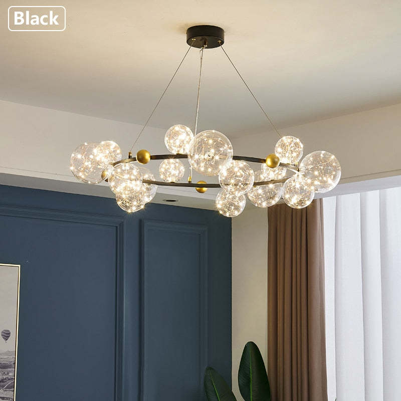 Valentina Art Deco Luminous Sphere Cluster Glass Pendant Light - Lamp Copper