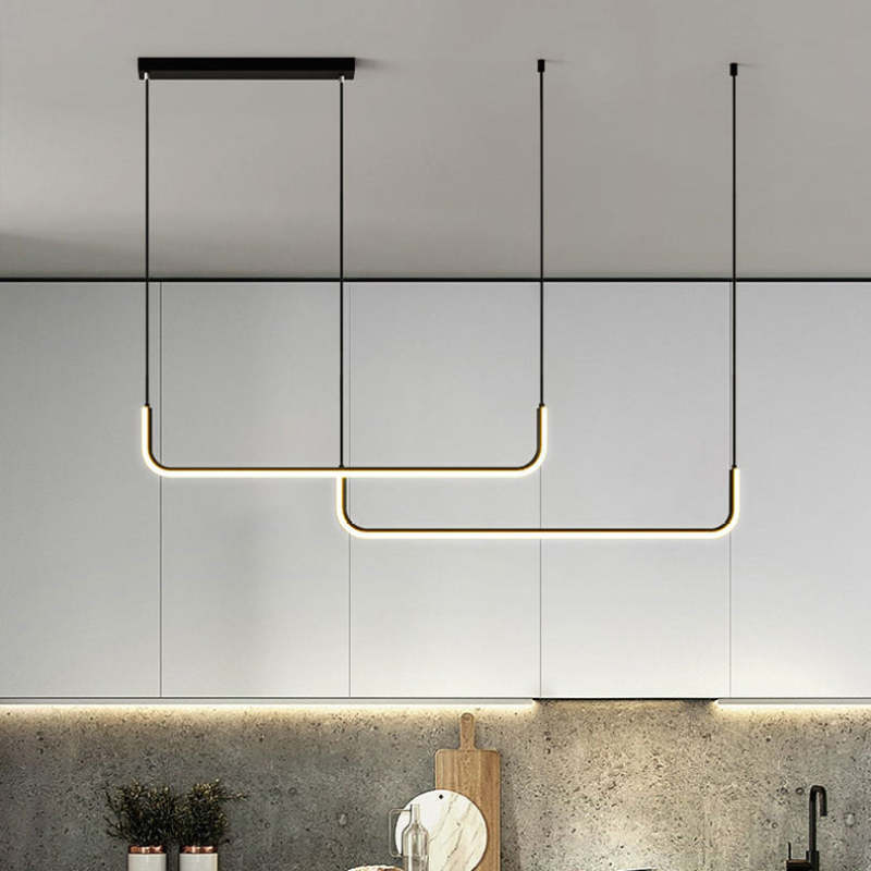 Clen Modern Linear Pendant Light Double Frame, Black/Gold - Lamp Copper