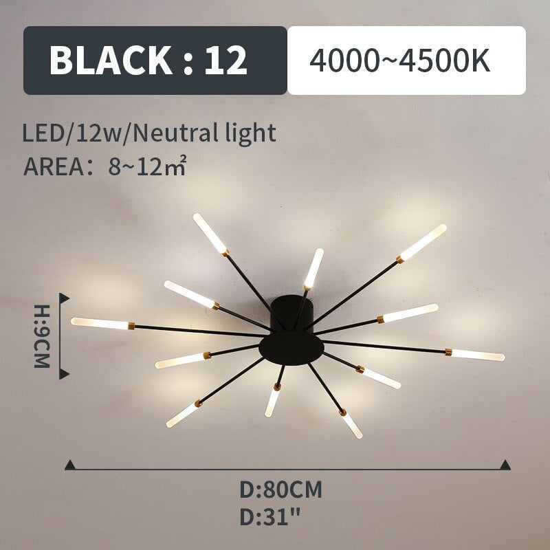 Wesley Flush-Mount Ceiling Light Fireworks, Black/Gold - Lamp Copper