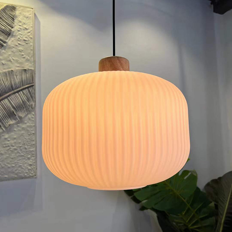 Muto Modern Wood/Glass Pendant Light, White - Lamp Copper