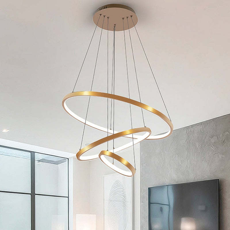 Aluna Pendant Light, Inner Ring Illuminated, White/Black/Gold - Lamp Copper