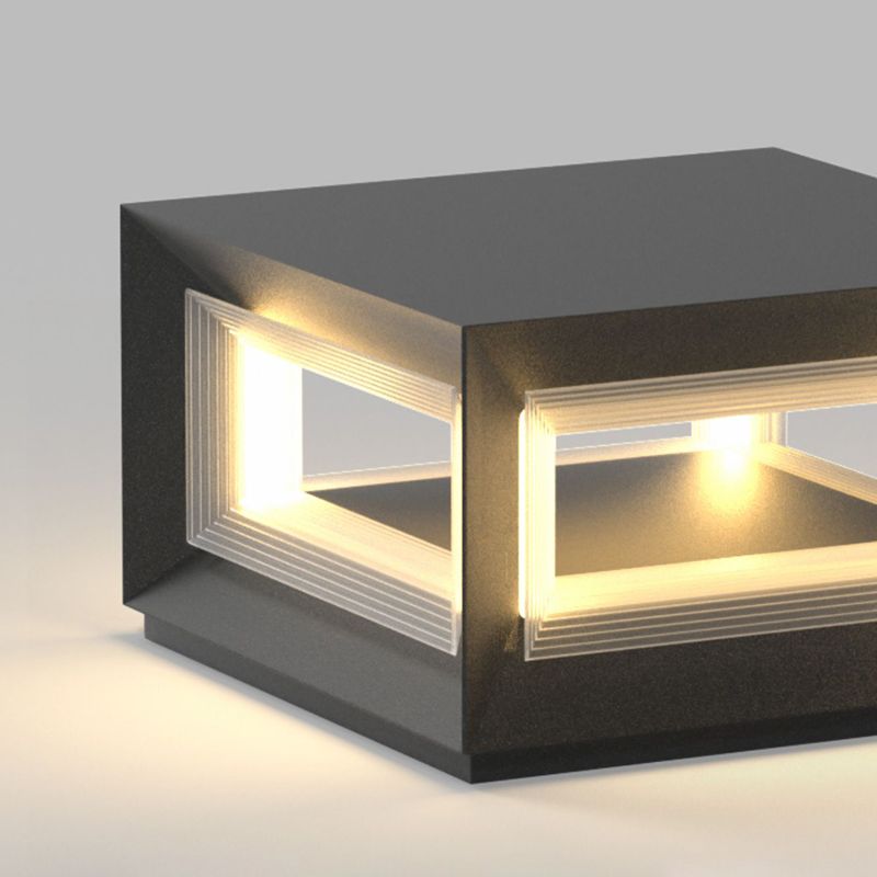 Ray Contemporary LED Cube Metal Outdoor Lamps, Black - Lamp Copper
