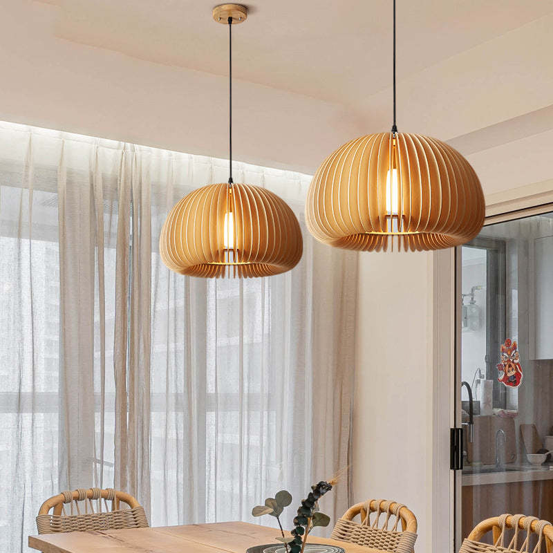 Muto Pumpkin Pendant Light, Wood - Lamp Copper
