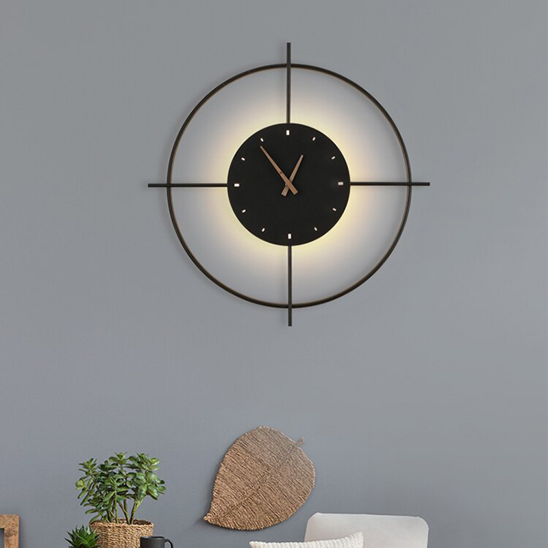 Glint Modern Clock Round Wall Lamp, Gold/Black - Lamp Copper