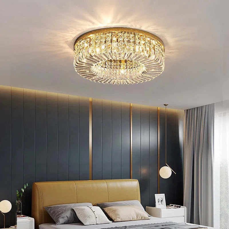 Kristy Luxury Flush Mount Metal/Crystal Ceiling Light - Lamp Copper