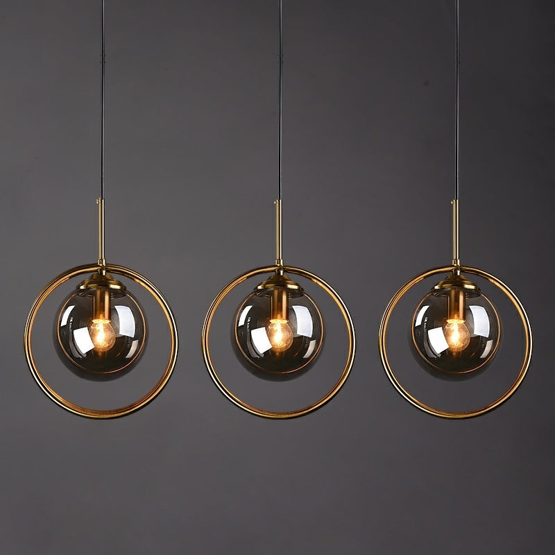 Zoey Glass Pendant Light with a Metal Ring - Lamp Copper