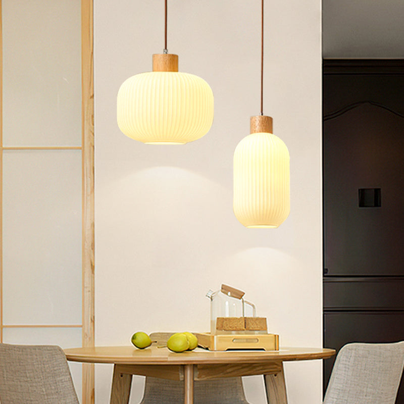 Muto Modern Wood/Glass Pendant Light, White - Lamp Copper