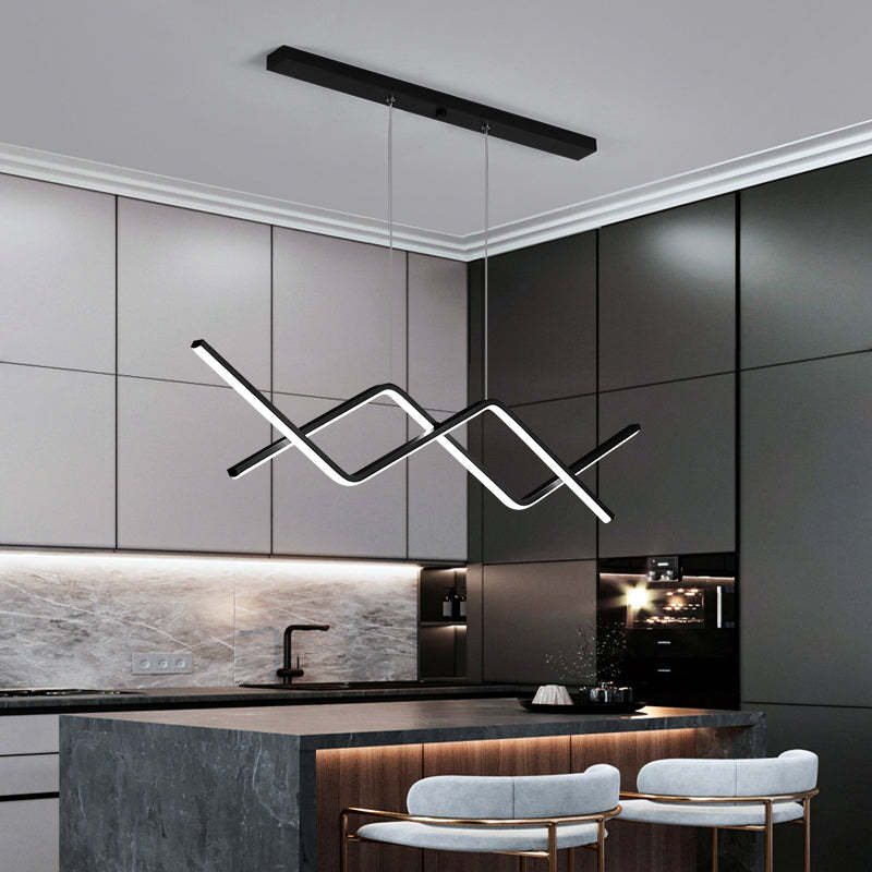 Arisha Pendant Light Linear/Double Curve Modern, Metal, Black/Gold - Lamp Copper