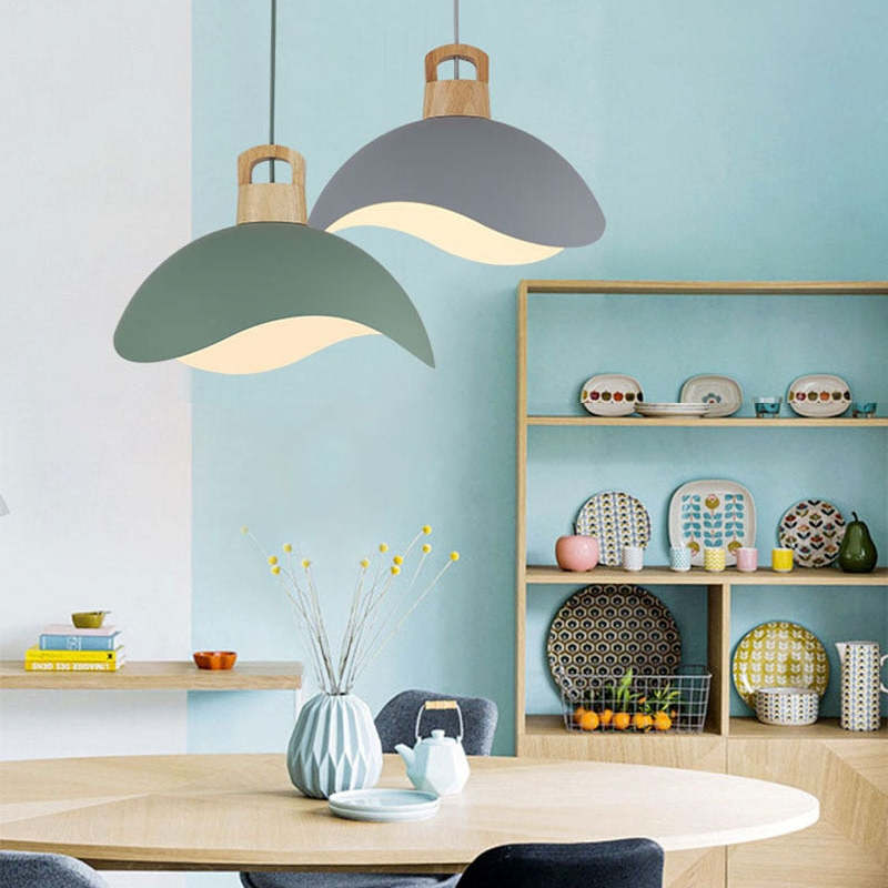 Valentina Colorful Shade Single Pendant Lights, Wood & Metal - Lamp Copper