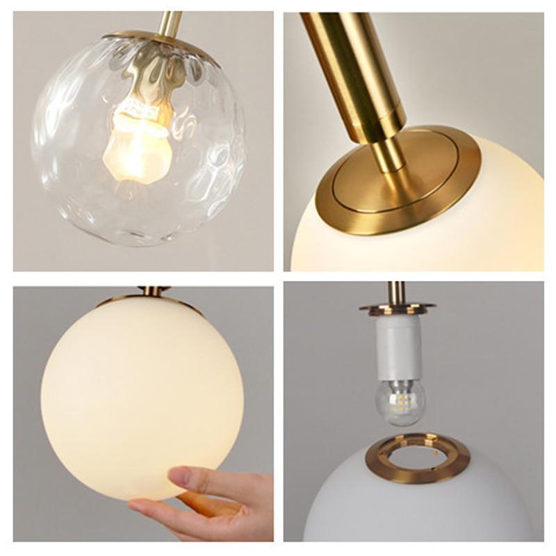 Valentina Modern Glass Ball Pendant Light, White/Clear - Lamp Copper
