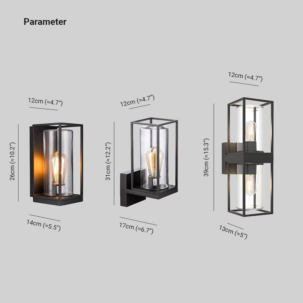 Ray Modern Rectangular Metal Outdoor Wall Lamp, Black - Lamp Copper