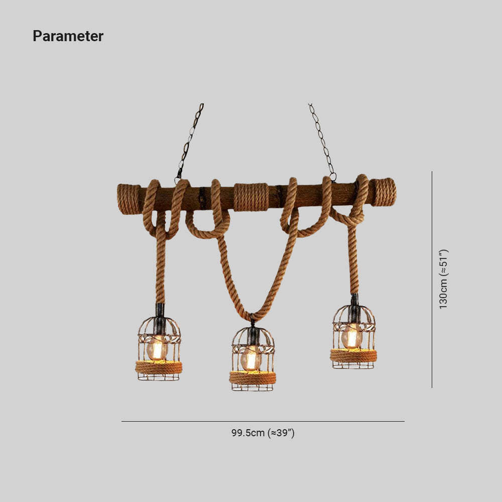 Silva Vintage 3 Heads Wood Rope Pendant Light - Lamp Copper