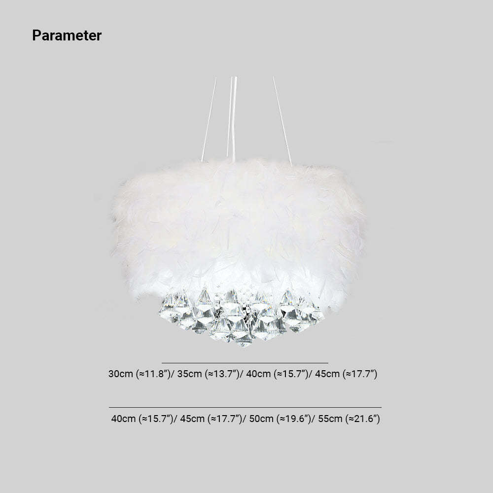 O'Moore Modern Luxury Round Chandelier, Feather/Crystal, White - Lamp Copper