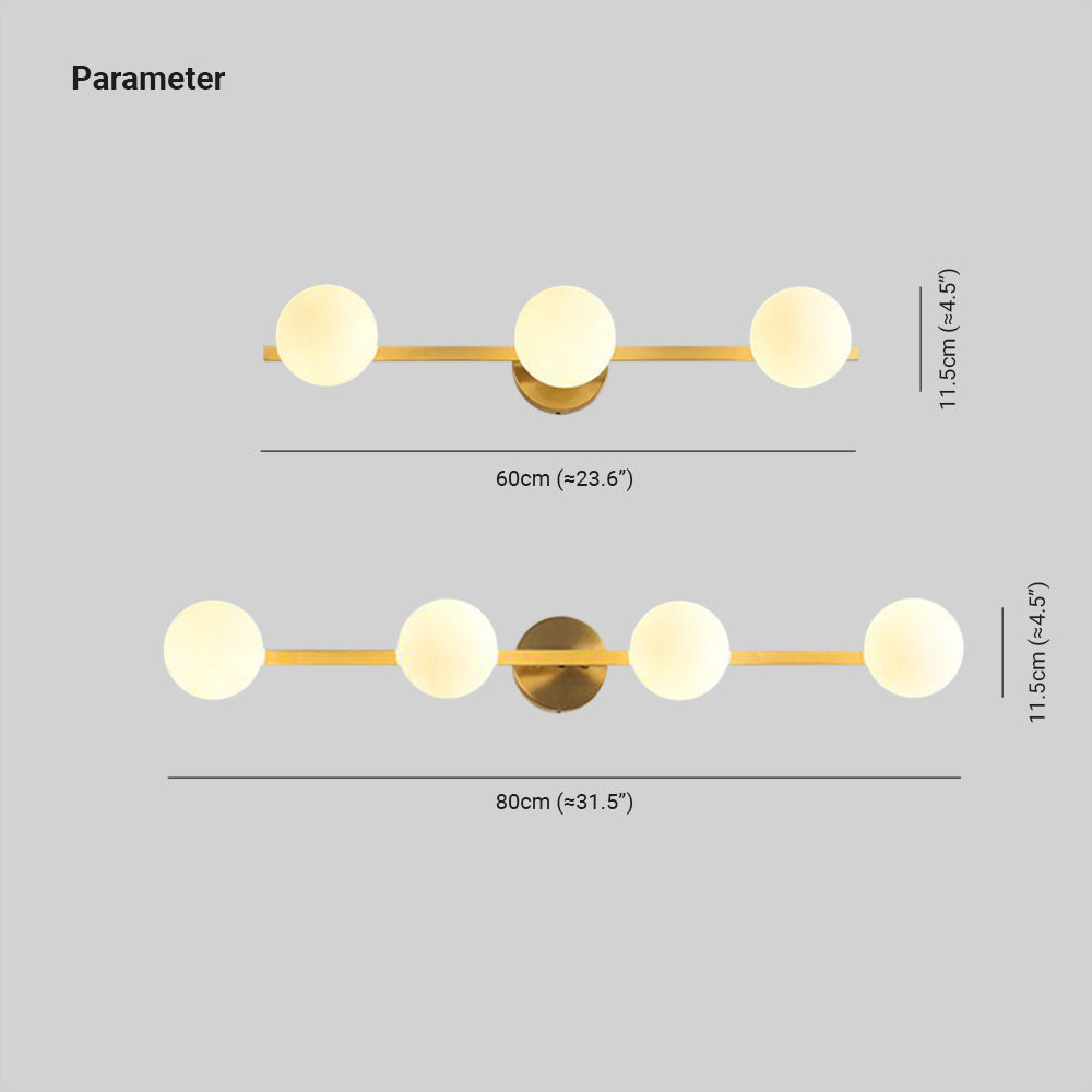 Valentina Retro Globe Linear Metal/Glass Wall Lamp, Gold, Bathroom - Lamp Copper