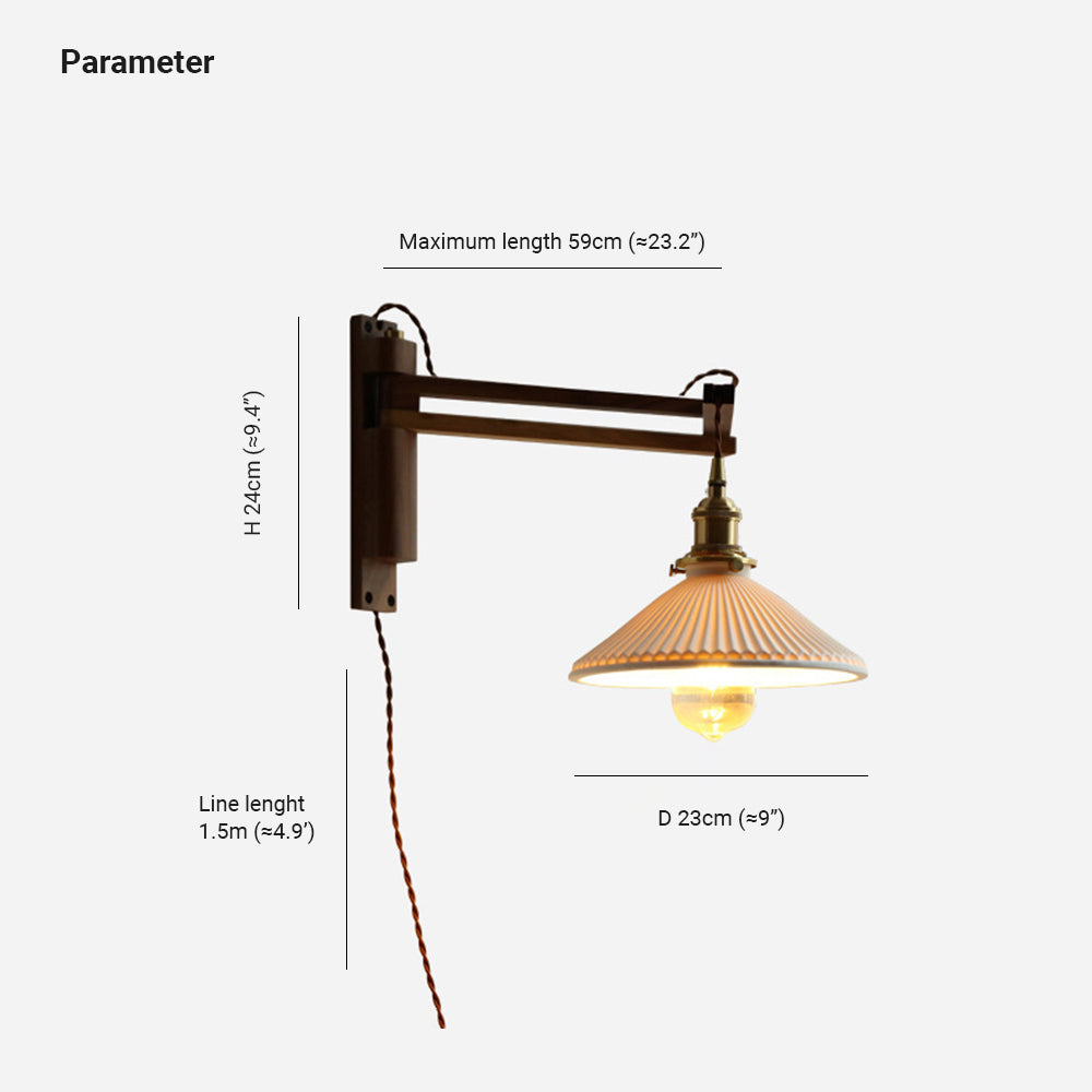 Muto Vintage Dome Ceramic/Wood Wall Lamp, Walnut/Wood/Clear - Lamp Copper